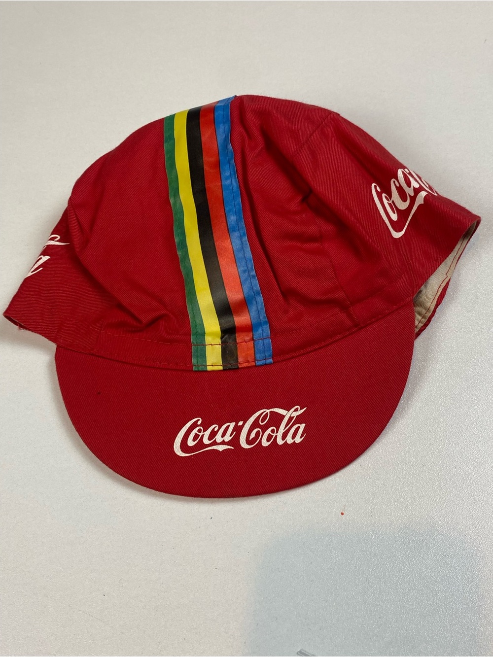 Coca-Cola Cycling Biking Red Cap with Multicolor Racing Stripes